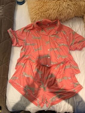 Flora by Fiora Nikrooz Coral Cheetah Print Sateen Pajama Set